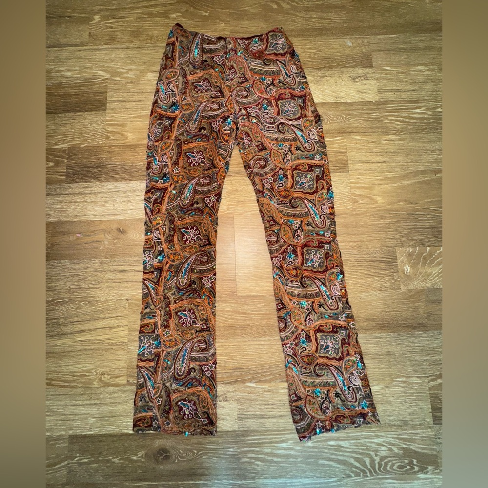 Cache Women's Vintage Sequined Boho Pants 100% Silk Size 2 - Picture 13 of 13